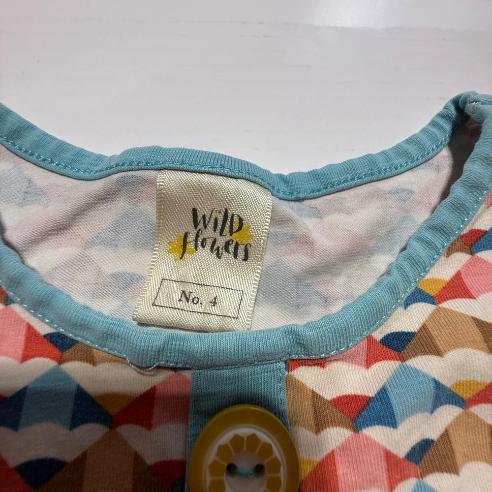 Wildflowers Clothing Girls Dress Size 4 Geometric Print Flutter Sleeve Ruffle